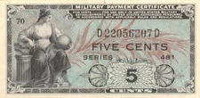 USA / MPC  5  Cents  1948  Series  481  Plate  70  Circulated Banknote  M1