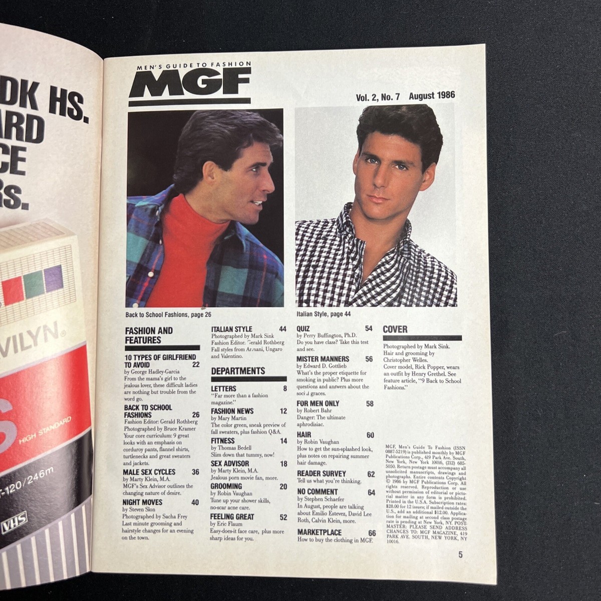 MGF MEN'S GUIDE TO FASHION MAGAZINE August 1986 Valentino Armani