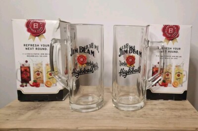 Jim Beam Longdrinkglas Stein Krug Glas X2 schwerer Sockel neu verpackt