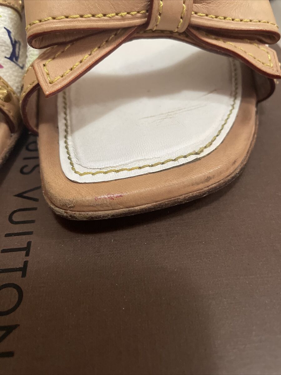 LOUIS VUITTON 100MM WHITE LV MONOGRAM MULTICOLORE MULE LOUIS VUITTON 100MM WHITE LV MONOGRAM MULTICOLORE MULE