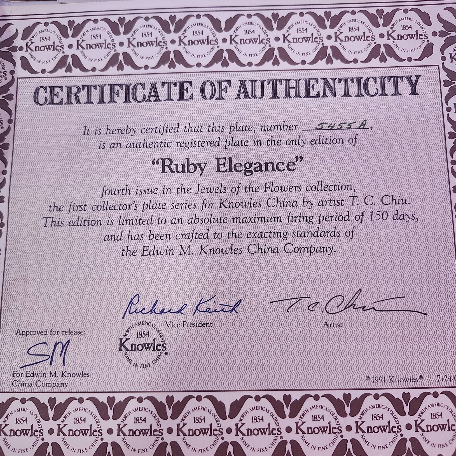 1991 "Ruby Elegance" Jewels of the Flowers Series - Signed/Numbered - COA image 7