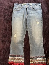 Anthropologie Pilcro Slim Straight Leg Jeans Sz32 Boho Embroidered Raw Hem Nwot