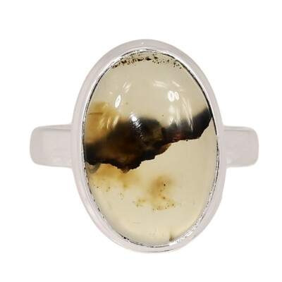 Natural Montana Agate From The Yellowstone River 925 Silver Ring s.7.5 CR69400