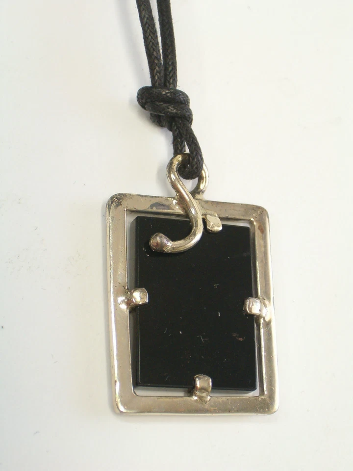 Ciondolo in ARGENTO 925 con OSSIDIANA naturale - pendente Pietra Dura nera - Immagine 3 di 4