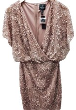 Adrianna Papell Pink Beaded Mesh Blouson Dress, Evening, Formal, Sz 6, NWT