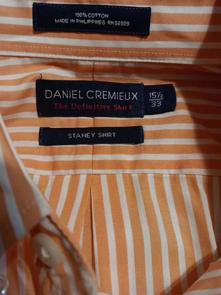 Camisa de Vestir Daniel Cremieux Naranja Y Blanco Rayas Manga Larga 15.5 33 Foto 4 de 4