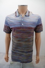Missoni Mens Collared Polo Top Size S Small Short Sleeve Blue Striped