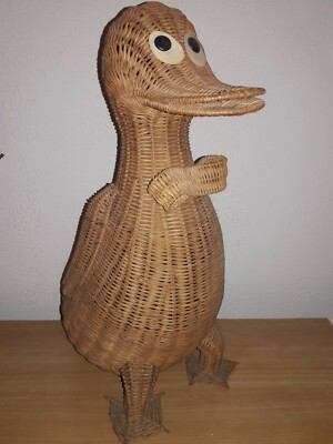 midcentury wicker duck basket planter storage  huge could be turned into purse 