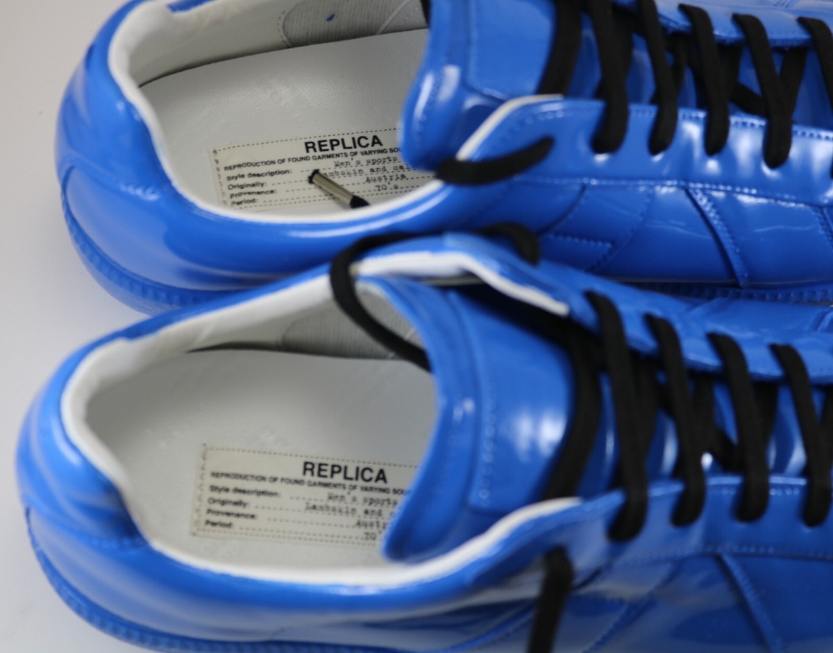 【関税&送料込】Maison Margiela Light Blue Leather And Fabri Maison Margiela Replica Sneakers | Blue | FARFETCH CA