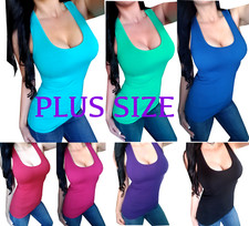 PLUS SIZE Sexy Low-cut Cotton Women's Racerback Sleeveless Solid Tank Top Shirt 
