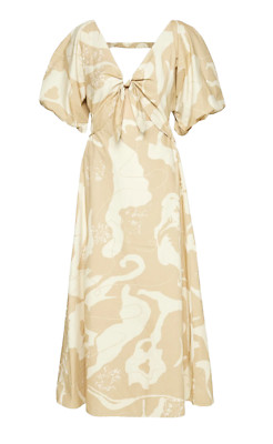 NA-KD Maxikleid vorne zum Binden Halbarm Baumwolle in Beige Kombi Neu mit Etikett EU 34 / UK 6