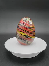 Fenton Art Glass Dave Fetty Yellows Reds Crayon Swirl 5" Egg
