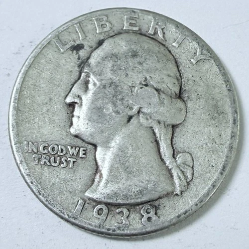 New Listing1938 Washington Quarter 90% Silver Circulated Coin Free Shipping #7679