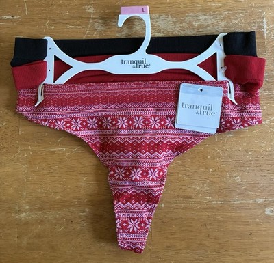 3 Pair Tranquil & True Women's L Ribbed Seamless Thongs Panties Underwear Red+
