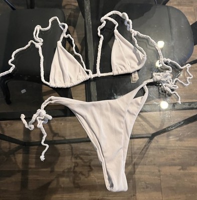 Ribbed White String Bikini