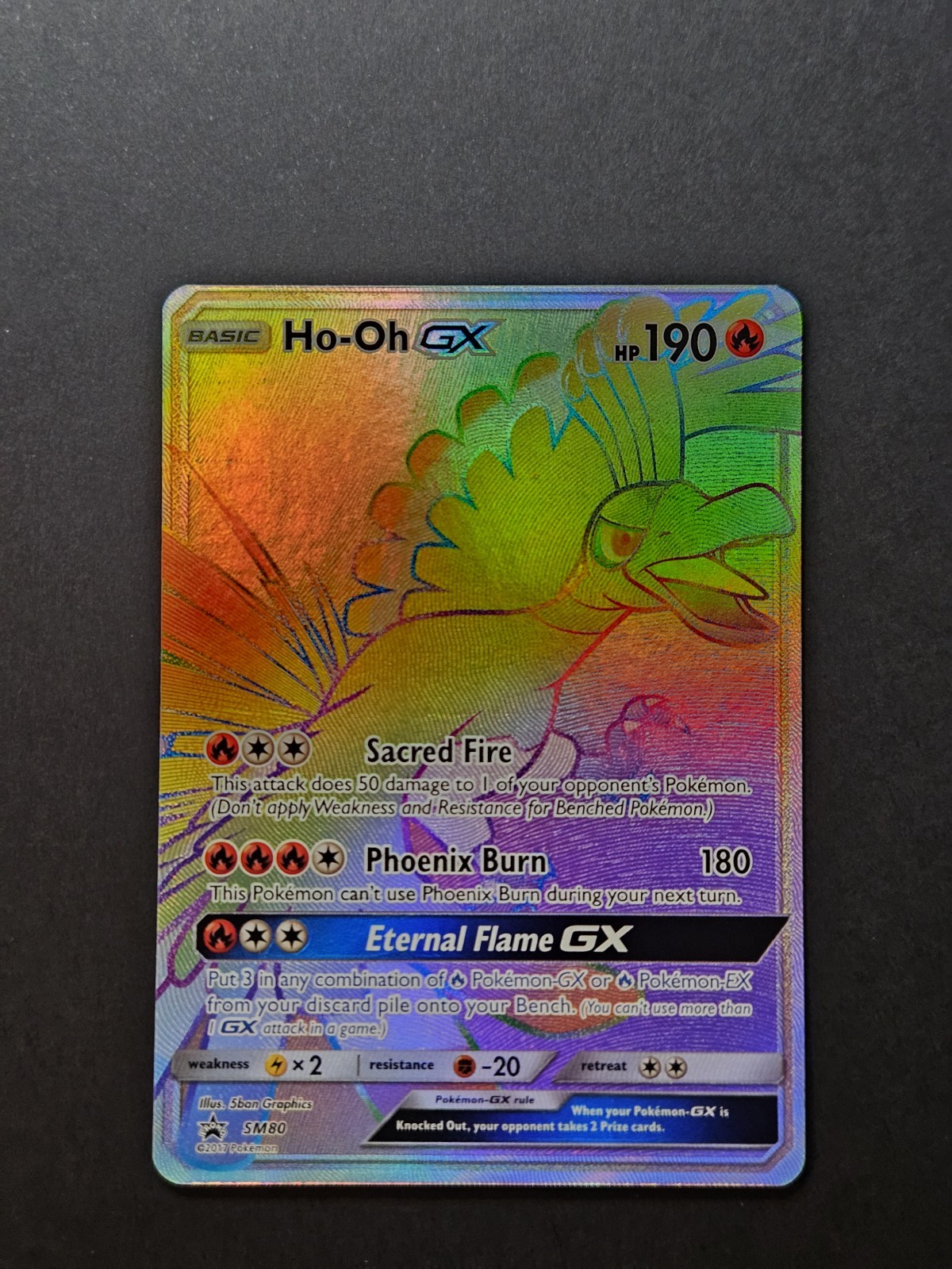 Ho-Oh GX SM80 Rainbow Rare Black Star Promo Pokémon Card 