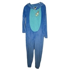 Disney Stitch Hooded One Piece Sleepwear Pajamas Sz Large 12/14 Costume Cosplay