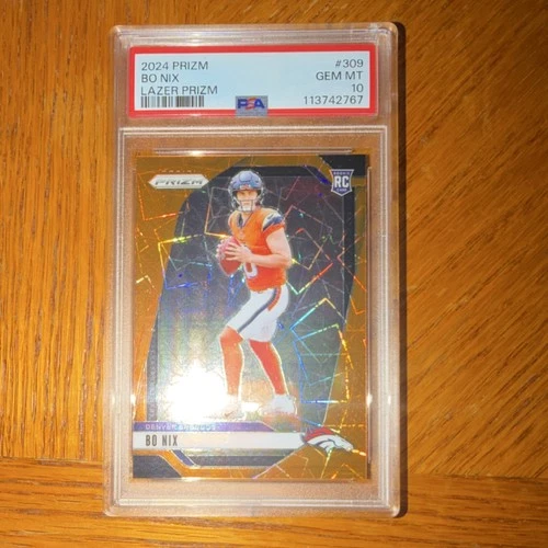 Panini Prizm Bo Nix #309  Rookie Laser color match Broncos PSA 10 2024
