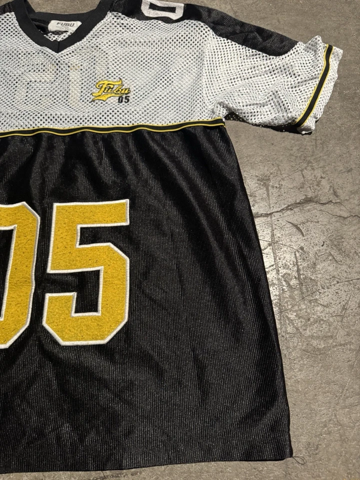 Винтажная футболка FUBU 05 XL белая черная желтая сетка хип-хоп Y2K - Изображение 4 из 4