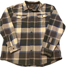 Orvis Shacket Mens XL Blue Gray Plaid Flannel Shirt Jacket Side Pockets 1312517