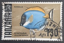 Tanzania: 1967 - Fish - 1'30 Kangaja (Acanthurus leucosternon) - Used Stamp