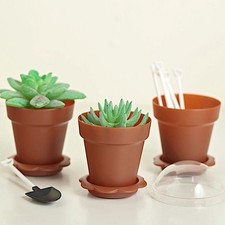 12 TERRACOTTA Mini Flower Pot DESSERT CUPS Lid Shovel Spoon Party Decorations