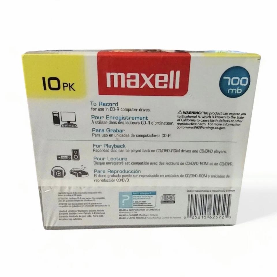 Maxell CD-R Media - 80 Min 700 Mb Up To/Max 48x - 10 Pk Slim Jewel Case NEW - Image 2 of 4