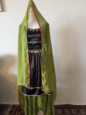 Vintage Afghan Kuchi Silk Feel Dress Set Handmade Coin Trim Green Shawl