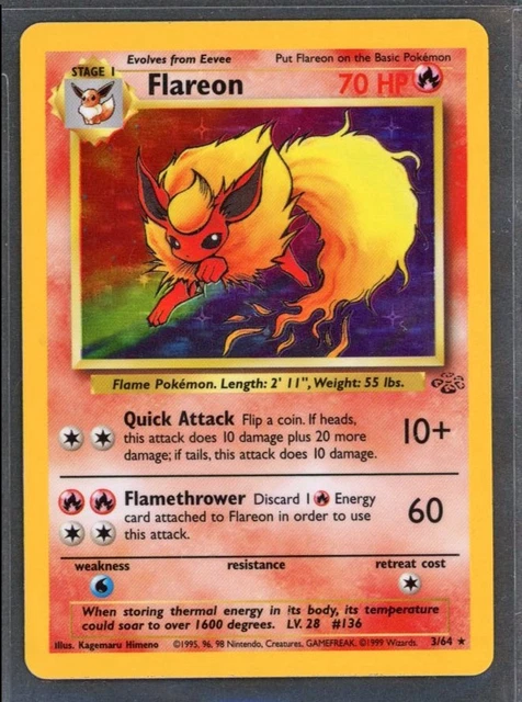 Pokemon Cards - Flareon 3/64 - Jungle Set Holo - eBay Live Fri 11th Jul 8:30pm