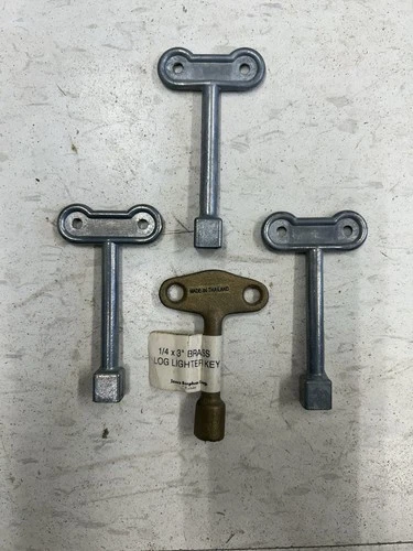 4 Log Lighter Keys. 1- Brass 3" x 1/4". 3- 3 1/2" x 1/4".