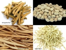 Herbal Ashwagandha Root,Shatavar Root,Safed Musli Root & Kaunch Seeds Free Ship