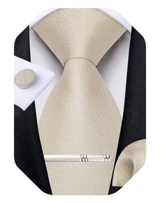 DiBanGu Corbata de seda para hombre, corbata de color sólido y gemelos Champán