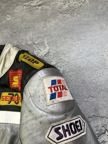 Vintage Segura Leather Racing Jacket Motul Total Dunlop Patches Biker Size M / 3 image 15
