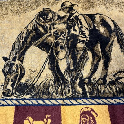 Vtg San Marcos Blanket Cowboy Horse Western Reversible Cobija 60”x80” RARE 