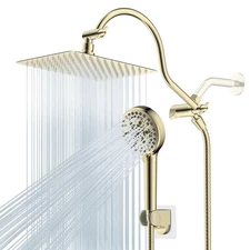 10'' High Pressure Rainfall Shower Head Combo with Handheld Spray Polished Brass