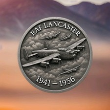 RAF Lancaster Bomber World War 2 Memorabilia ETCHED Coin With Display Stand