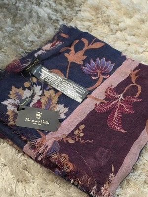 Massimo Dutti Women's Floral Print Scarf Navy Multi-Color Lightweight NWT