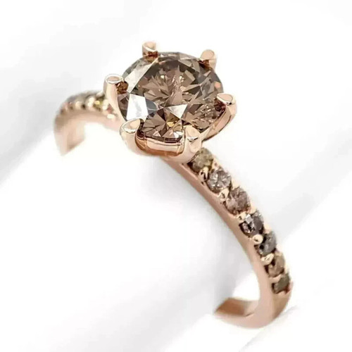 2ct Round Cut Lab Created Chocolate Diamond Solitaire Ring 14k Rose 