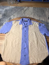 Nat Nast Luxury Originals XL 100 Silk Camp Bowling Shirt Blue Tan Colorblock