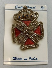 Vintage Gold Bullion Military Coat Of Arms Brooch Pin Shield Embroidered India