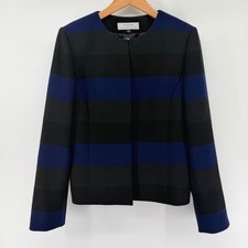 Tahari Arthur S Levine Women 10 Blue Black Striped Collarless Blazer Jacket