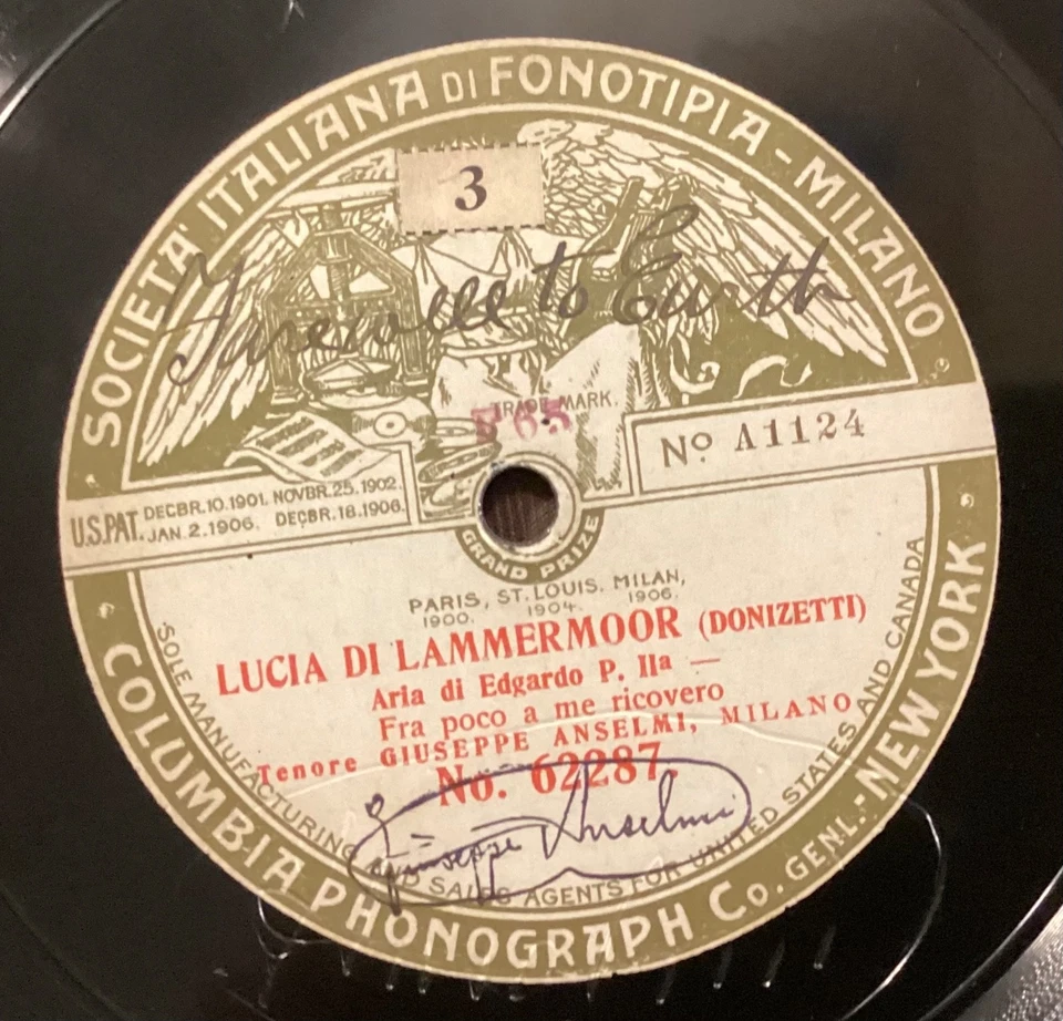Giuseppe Anselmi 78 rpm Fonotipia 62286/87: Lucia-Tombe degli avi miei/Fra poco - Image 3 of 4