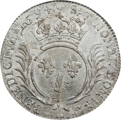 FRANCE KING LOUIS XIV 1694-A 1 ECU SILVER COIN ALMOST UNC. PCGS