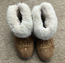 Juicy Couture Faux Fur Lined Brown Leather Ankle Boots with Bow Girls US Size 4