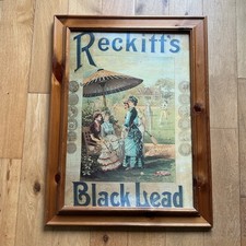 Vintage Framed Repro Reckitts Black Lead Advertising Poster In A Pine Wood Frame