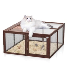 Portable Chicken Coop Run, Folding Rabbit Hutch with Top & Side Opening Doors