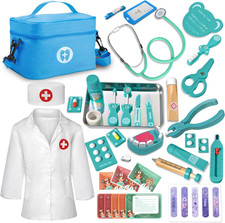 Wooden Kids Dentist Play Set, Pretend Play Toy for Toddlers 3-5 with Medical Bag