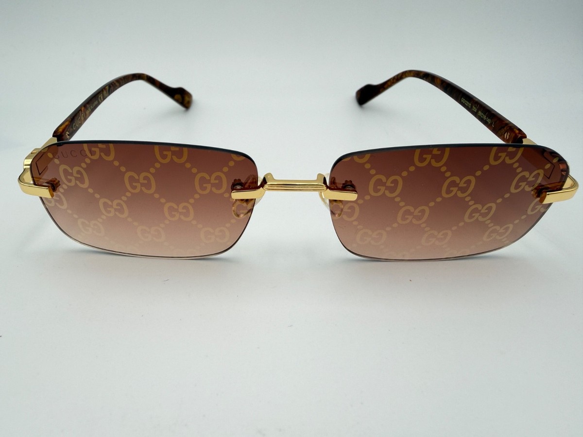 Gucci Sunglasses GG1221S 004 rimless Brown Gold Tortoise red logo