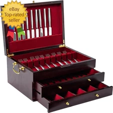 Wooden Silverware Chest without Silverware Three Layer  Silverware Box Storage 