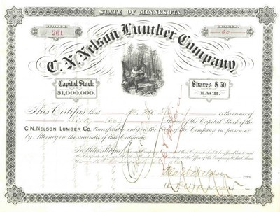 C. N. Nelson Lumber Co. - Stock Certificate - Friedrich (Frederick) Weyerhuser